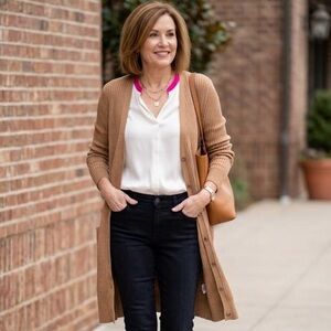 Stylus Women's Tan Cardigan Sweater with pockets